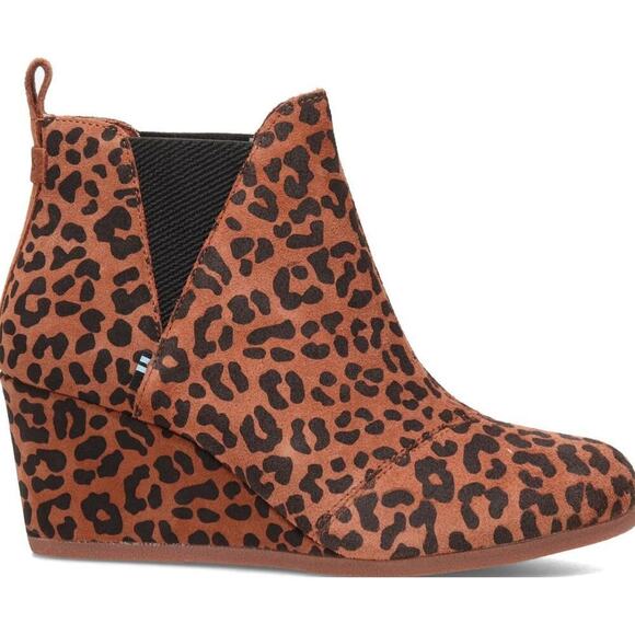NWT Toms Size 6 Black Brown Leopard Print Suede Kelsey Bootie High Wedge Boot - Picture 1 of 11